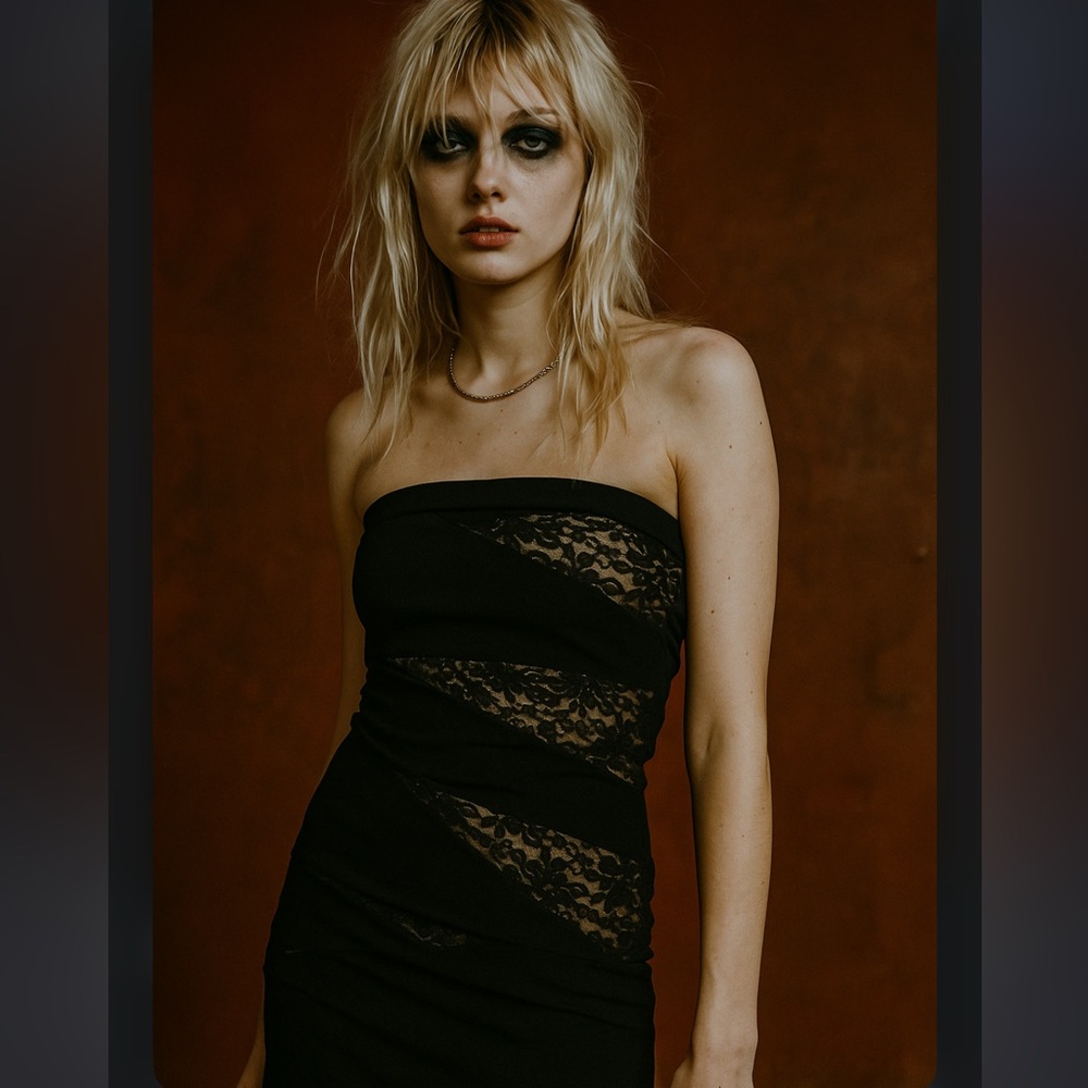 B Smart Vintage Y2K Black and Tan Lace‎ Mini  Dress 7/8 Small Indie Sleeze Boho